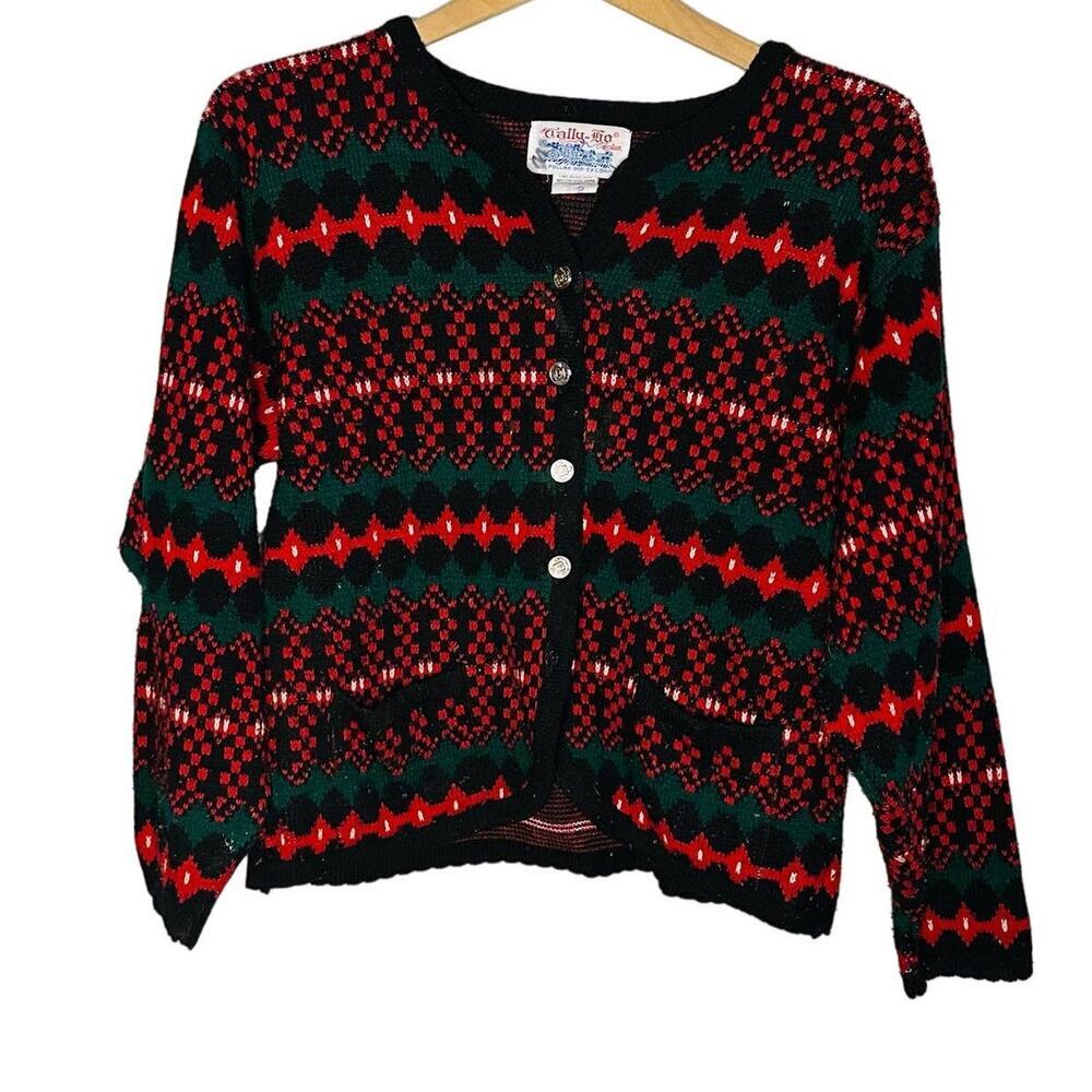 Vintage Tally Ho Christmas Red Long Sleeve Button Front Cardigan Size M